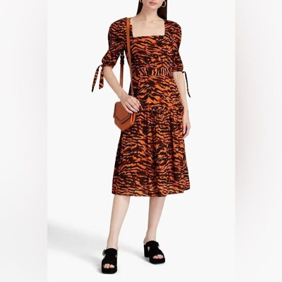 WALTER BAKER Yosline gathered tiger-jacquard midi dress - Picture 1 of 12